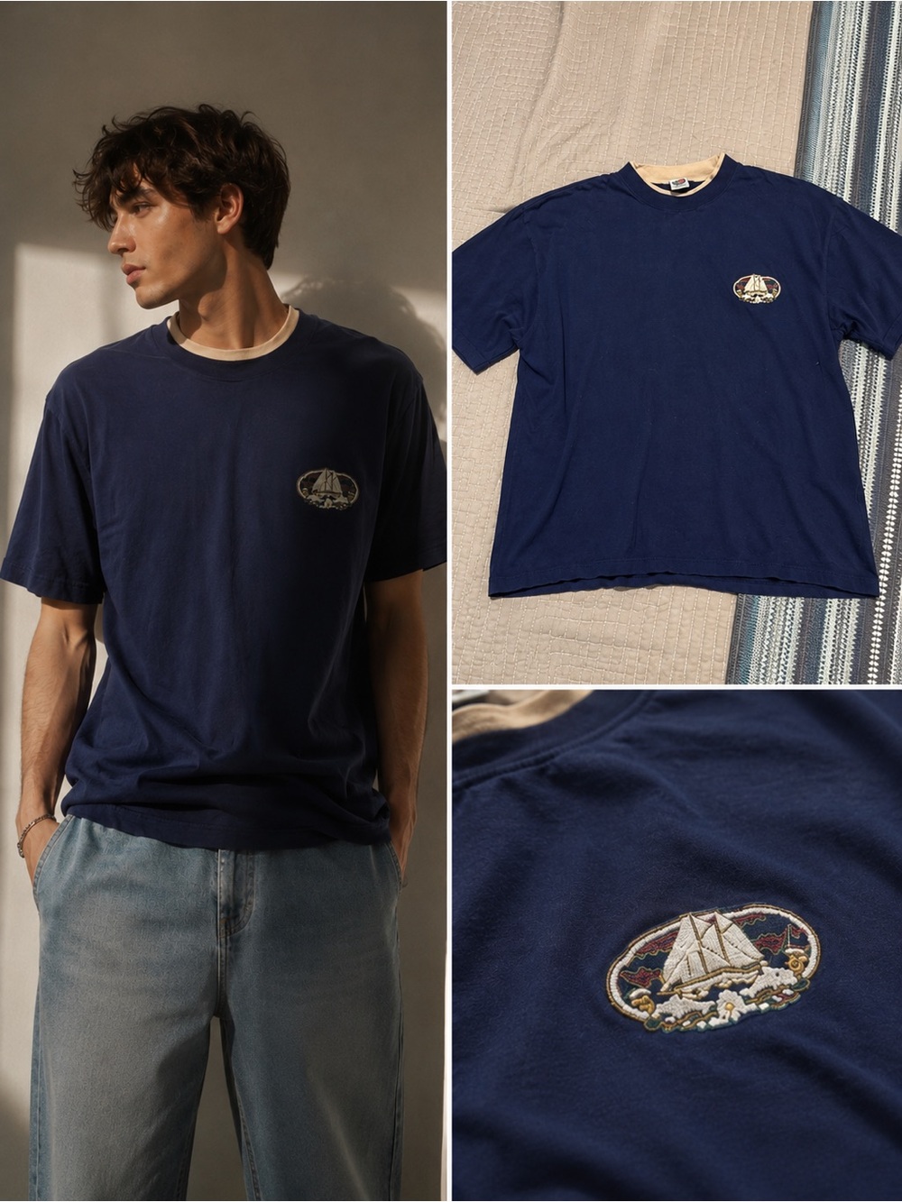 Navy Blue Shirt with Sailboat Design
